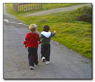 Boys walking.
