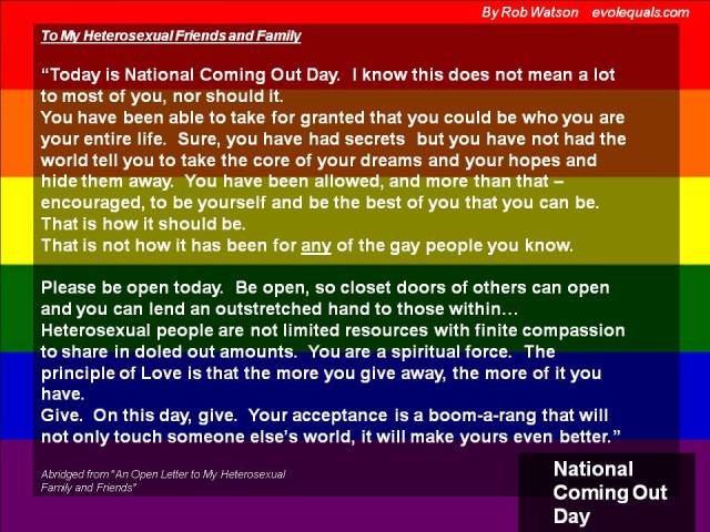 An Open Letter for National Coming Out Day....Abridged